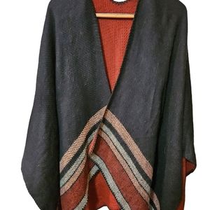 Gold Coast Western Aztec  Poncho Cape Coverup One Size  Bkack And Rust